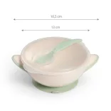 BabyOno tányér - tapadó aljú, fedeles, kanállal krém/zöld 1063/07