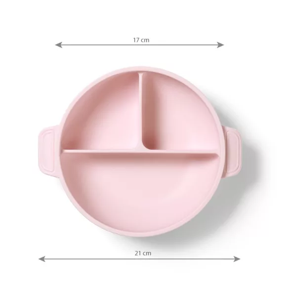 BabyOno babatányér - tapadó aljú, fedeles, 3 rekeszes rózsaszín 1661/02