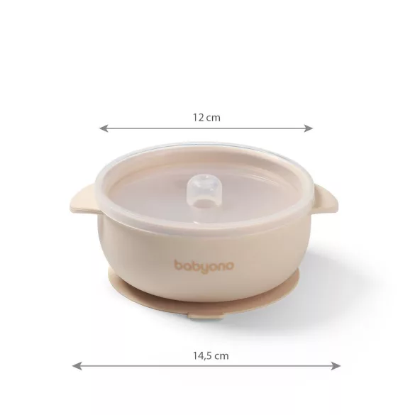 BabyOno babatányér - tapadó aljú, fedeles, mély bézs 1662/03
