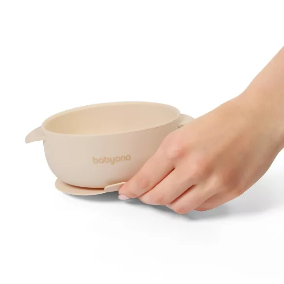 BabyOno babatányér - tapadó aljú, fedeles, mély bézs 1662/03