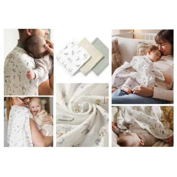 BabyOno textilpelenka színes 3db gyûrt muszlin zöld 828/04