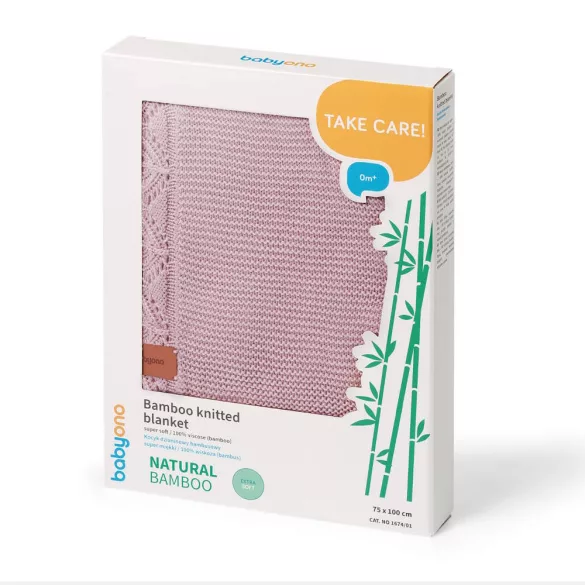 BabyOno babatakaró bambusz kötött 75x100cm rózsaszín 1674/01
