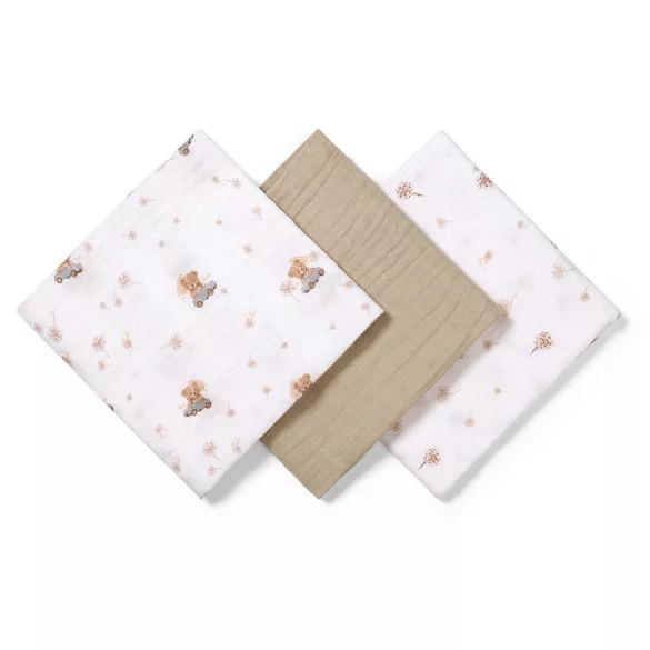 BabyOno textilpelenka színes 3db taupe macimintás 348/15