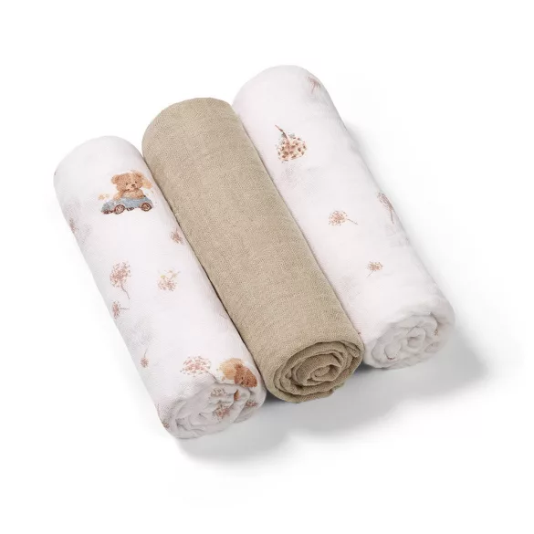 BabyOno textilpelenka színes 3db taupe macimintás 348/15