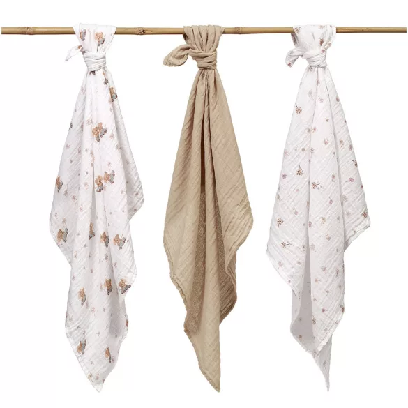 BabyOno textilpelenka színes 3db taupe macimintás 348/15