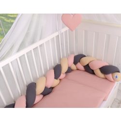   BabyLion Prémium Fonott rácsvédő - Sötétszürke - Púder rózsaszín - Bézs