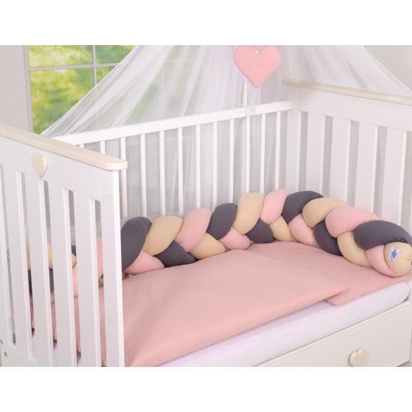 BabyLion Prémium Fonott rácsvédő - Sötétszürke - Púder rózsaszín - Bézs