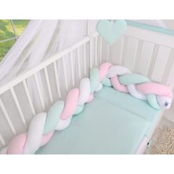   BabyLion Prémium Fonott rácsvédő - Menta-Fehér-Rózsaszín