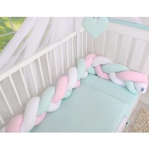 BabyLion Prémium Fonott rácsvédő - Menta-Fehér-Rózsaszín