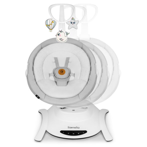Lionelo Bella 4in1 szett 360° elektromos bölcső, ringató, pihenőszék és hinta - Grey Concerte manó p