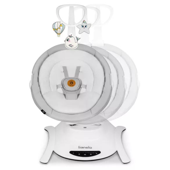 Lionelo Bella 4in1 szett 360° elektromos bölcső, ringató, pihenőszék és hinta - Grey Concerte manó p