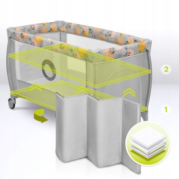 Lionelo Stefi Plus kétszintes utazóágy - Pink Yellow manó palota