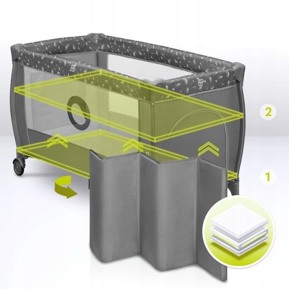 Lionelo Stefi Plus kétszintes utazóágy - Grey White manó palota