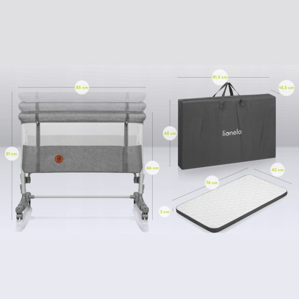 Lionelo babaöböl bölcsõ babaágy Aurora 3in1  szürke concrete