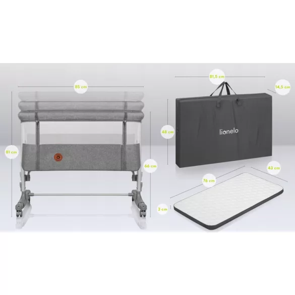Lionelo Aurora 3in1 babaöböl, babaágy és bölcső - Grey Concrete