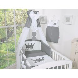   BabyLion Prémium baldachin függöny - Sötétszürke-Fehér gömbök - Prince/Princess