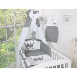   BabyLion Prémium baldachin függöny - Sötétszürke-Fehér gömbök - Prince/Princess