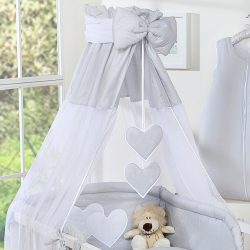   BabyLion Prémium baldachin függöny - Szürke szívecskékkel