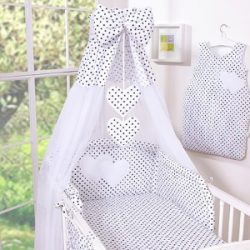   BabyLion Prémium baldachin függöny - Fekete - Fehér pöttyök - szívecskével