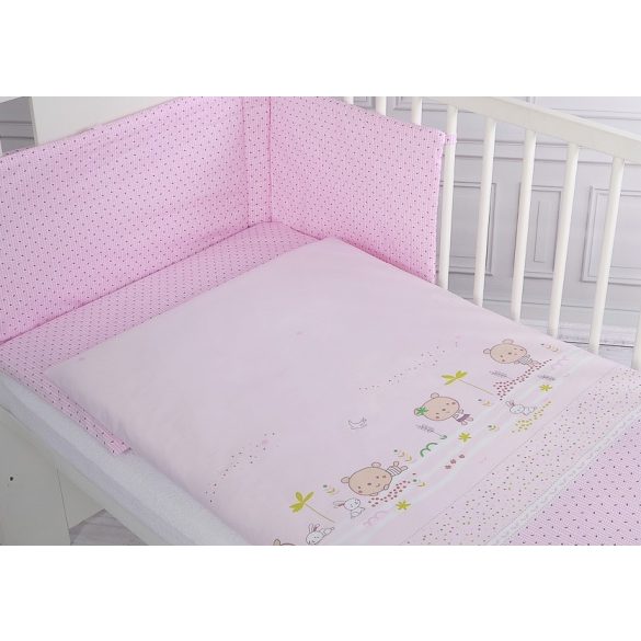 BabyLion Prémium 3 részes ágyneműhuzat szett - Rózsaszín - Édes mackók