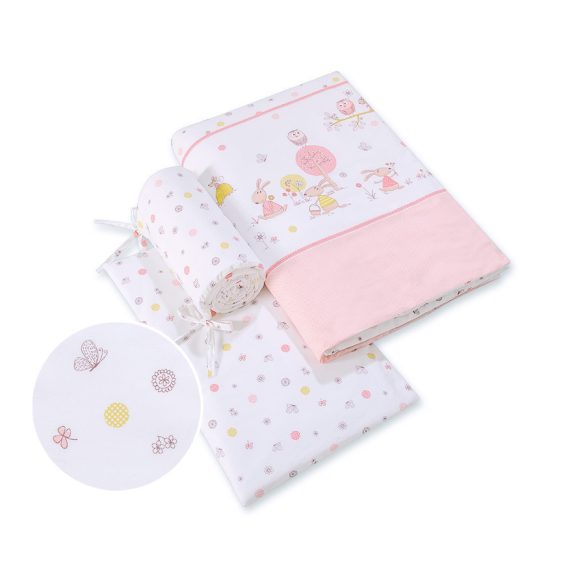 BabyLion Prémium 3 részes ágyneműhuzat szett - Rózsaszín - nyuszi és barátai