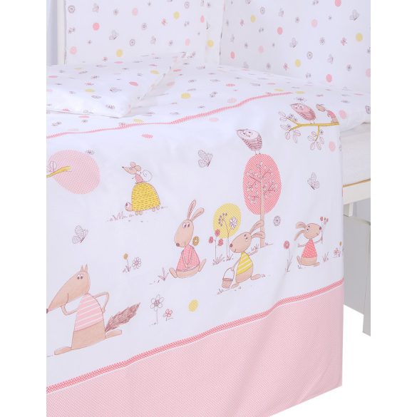 BabyLion Prémium 3 részes ágyneműhuzat szett - Rózsaszín - nyuszi és barátai