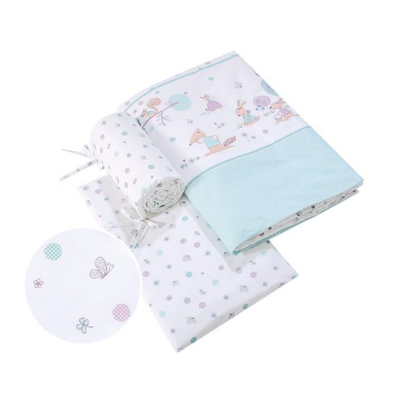 BabyLion Prémium 3 részes ágyneműhuzat szett - Menta - nyuszi és barátai