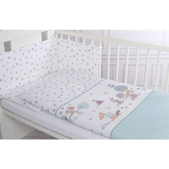 BabyLion Prémium 3 részes ágyneműhuzat szett - Menta - nyuszi és barátai