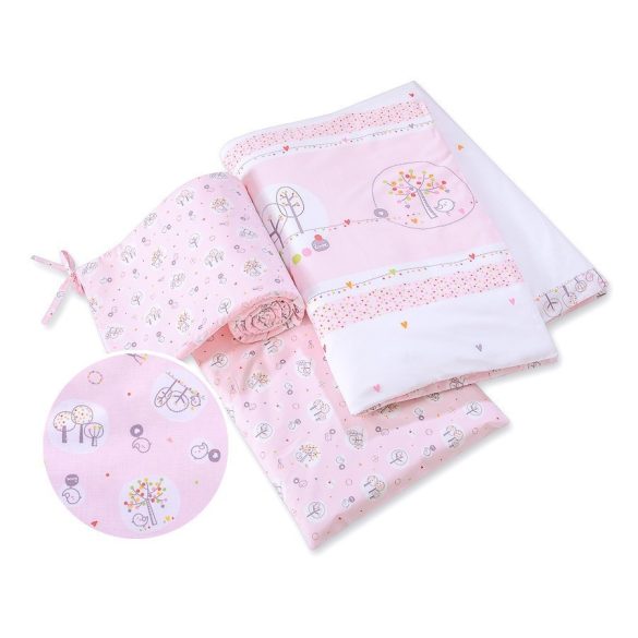 BabyLion Prémium 3 részes ágyneműhuzat szett - Kedves madarak - Rózsaszín