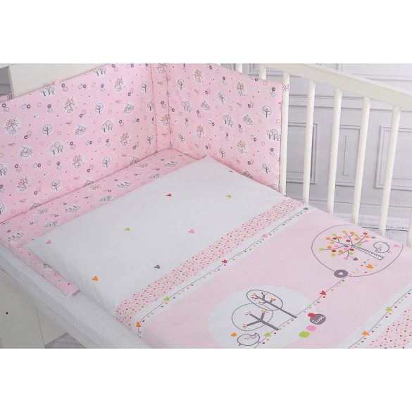 BabyLion Prémium 3 részes ágyneműhuzat szett - Kedves madarak - Rózsaszín