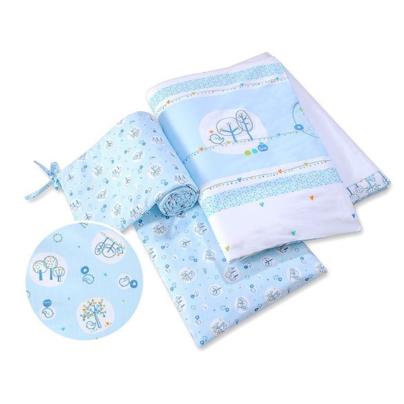 BabyLion Prémium 3 részes ágyneműhuzat szett - Kedves madarak - Kék