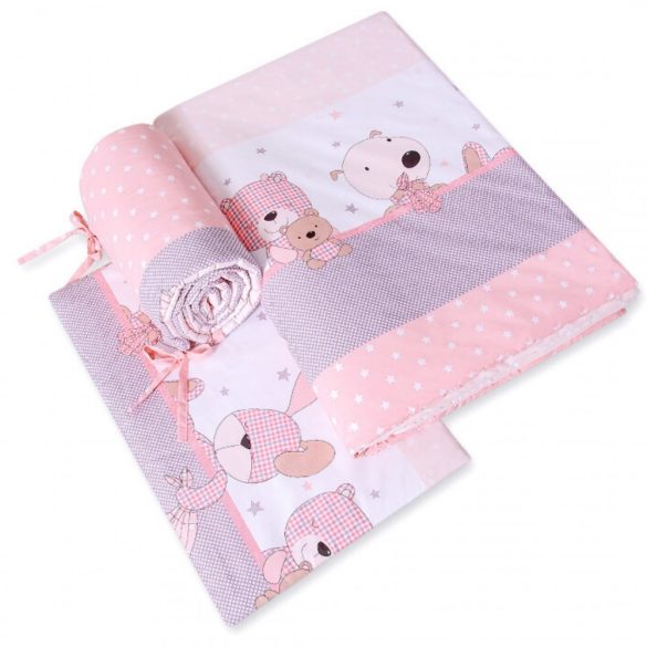 BabyLion Prémium 5 részes ágyneműhuzat szett - Rózsaszín macik