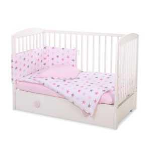 BabyLion Prémium 3 részes ágyneműhuzat szett - Rózsaszín csillagok