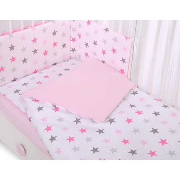 BabyLion Prémium 3 részes ágyneműhuzat szett - Rózsaszín csillagok