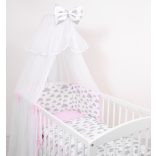 BabyLion Prémium 5 részes ágyneműhuzat szett -Rózsaszín - Szürke felhők