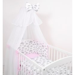   BabyLion Prémium 5 részes ágyneműhuzat szett -Rózsaszín - Szürke felhők