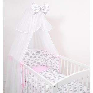 BabyLion Prémium 5 részes ágyneműhuzat szett -Rózsaszín - Szürke felhők