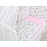 BabyLion Prémium 5 részes ágyneműhuzat szett -Rózsaszín - Szürke felhők