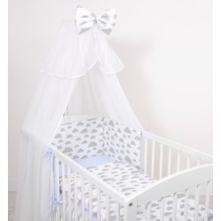   BabyLion Prémium 5 részes ágyneműhuzat szett - Kék - Szürke felhők