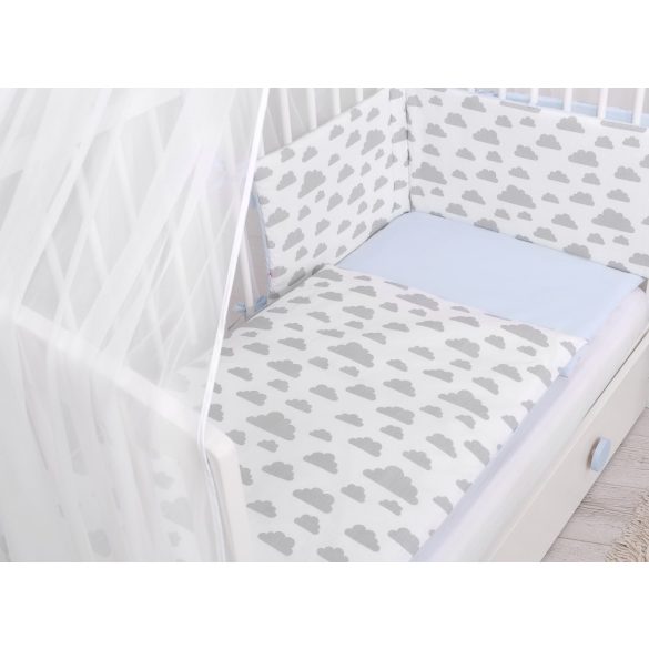 BabyLion Prémium 5 részes ágyneműhuzat szett - Kék - Szürke felhők