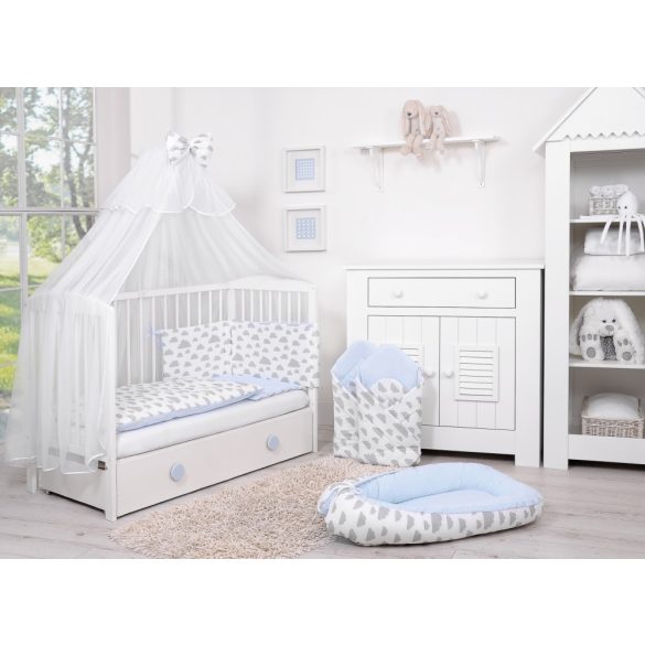 BabyLion Prémium 5 részes ágyneműhuzat szett - Kék - Szürke felhők