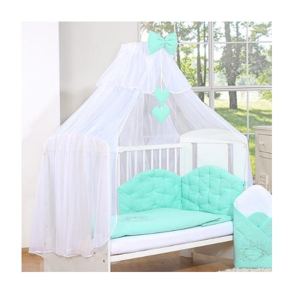 BabyLion Prémium baldachin függöny - Fehér - Menta masni