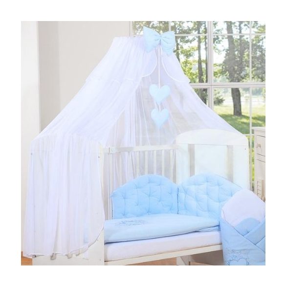 BabyLion Prémium baldachin függöny - Fehér - Kék masni