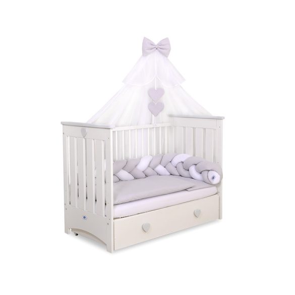 BabyLion Prémium baldachin - Fehér - Szürke masni