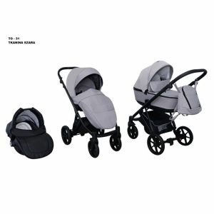 Mikrus multifunkciós babakocsi Tokyo (merev mózes, hordozó 0-10kg, pelenkázótáska) szövet szürke TO-31