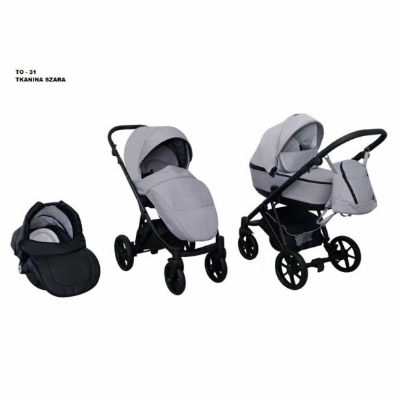 Mikrus multifunkciós babakocsi Tokyo (merev mózes, hordozó 0-10kg, pelenkázótáska) szövet szürke TO-31