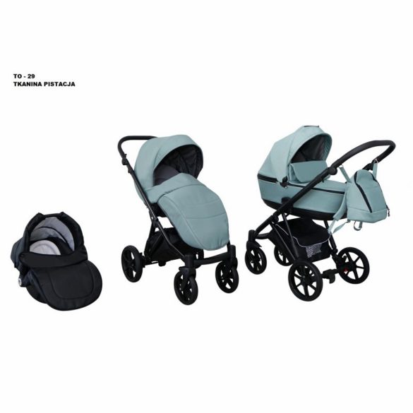 Mikrus multifunkciós babakocsi Tokyo (merev mózes, hordozó 0-10kg, pelenkázótáska) szövet pisztácia TO-29