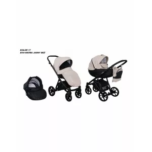 Mikrus multifunkciós babakocsi Viva (merev mózes, hordozó 0-10kg, pelenkázótáska)  mûbõr 17 fényes bézs