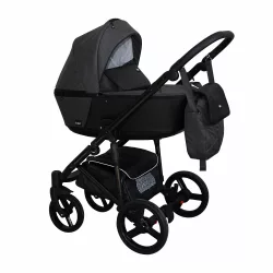   Mikrus multifunkciós babakocsi Capri (merev mózes, hordozó 0-10kg, pelenkázótáska) mûbõr külsõ huzattal antracit 219