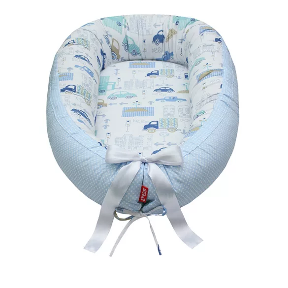 Scamp babafészek kókuszbetétes Blue Car Dots BF025